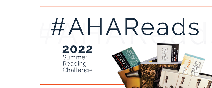 #AHAReads logo with the text 2022 Summer Reading Challenge and an image of assorted books